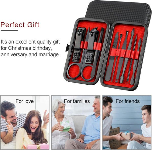 10 in 1 Manicure & Pedicure Kit – Stainless Steel Nail Clippers & Grooming Tools for Hands, Feet & Face with Travel Case