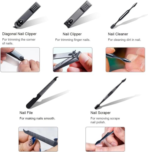 10 in 1 Manicure & Pedicure Kit – Stainless Steel Nail Clippers & Grooming Tools for Hands, Feet & Face with Travel Case